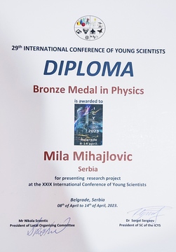 Мила Михајловић освојила бронзу на Интернационалној конференцији младих научника